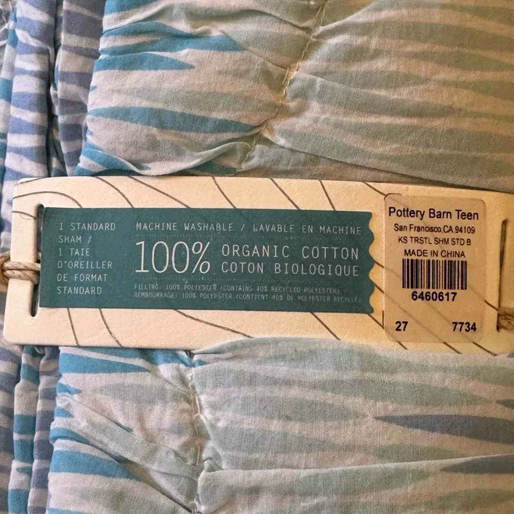Pottery Barn colab‎ w Kelly Slater NWT teen  Blue & white organic pillow sham